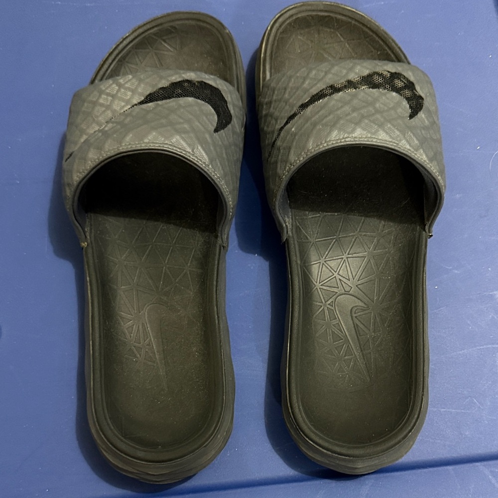 Nike Black and Gray Quilted Slide Sandals